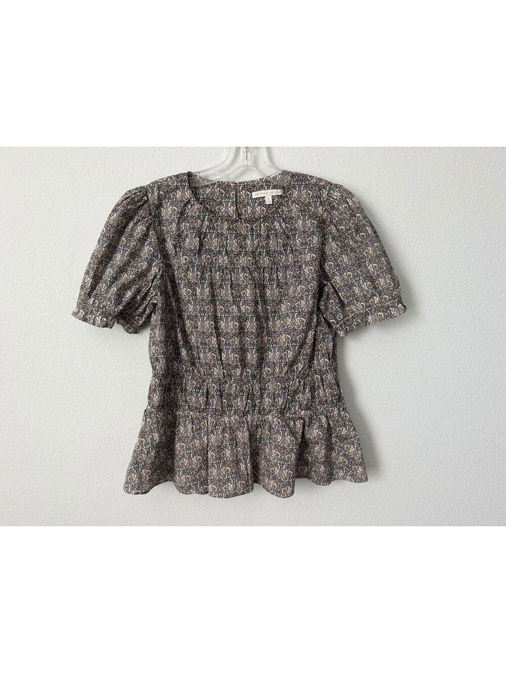 Antonio Melani Short Sleeve Round Neck Smocked Peplum Butterfly Blouse Size M